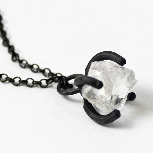 White Quartz Crystal Pendant Necklace Vintage Silver Handmade Unique Jewelry Women left