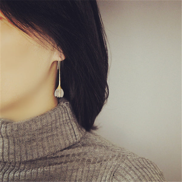 White Quartz Crystal Flower Dangle Earrings in Sterling Silver Handmade Jewelry Gifts For Women
