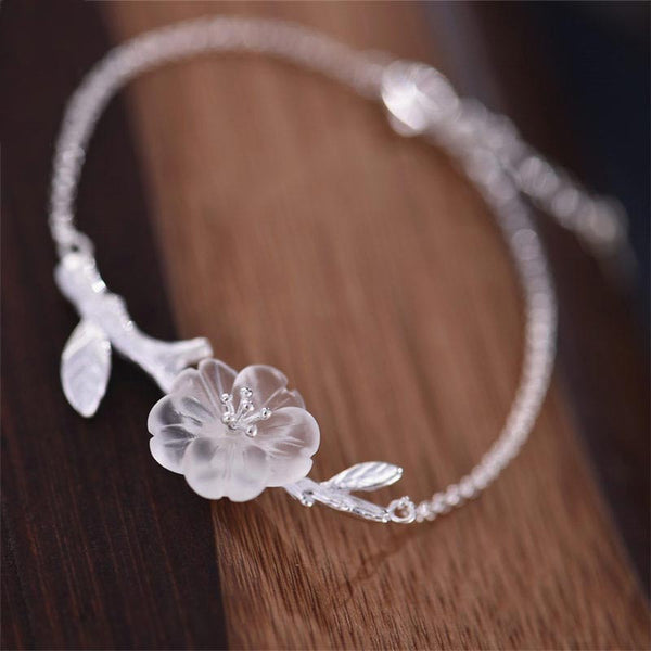 White Quartz Crystal Flower Bracelets in Sterling Silver Gifts For Women