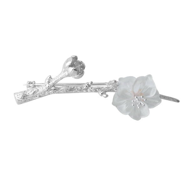 White Quartz Flower Silver Brooch