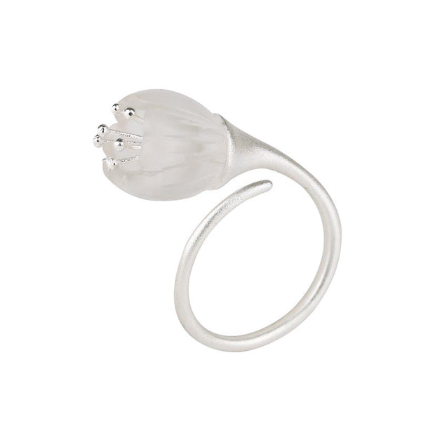 White Quartz Crystal  Flower Rings in Sterling Silver Handmade Jewelry Gifts For Women