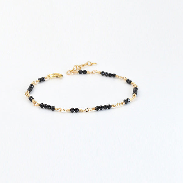 Women 14K Gold Black Spinel Beaded Bracelets Charm Bracelets for Women Boutique