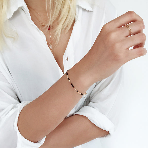 Women 14K Gold Black Spinel Beaded Bracelets Charm Bracelets for Women beautiful