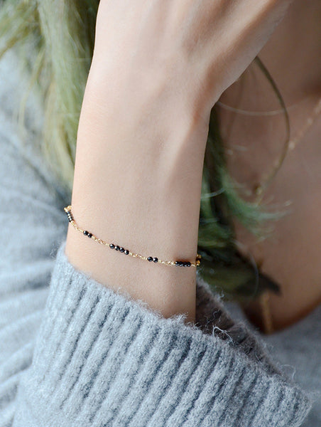 Women 14K Gold Black Spinel Beaded Bracelets Charm Bracelets for Women cool