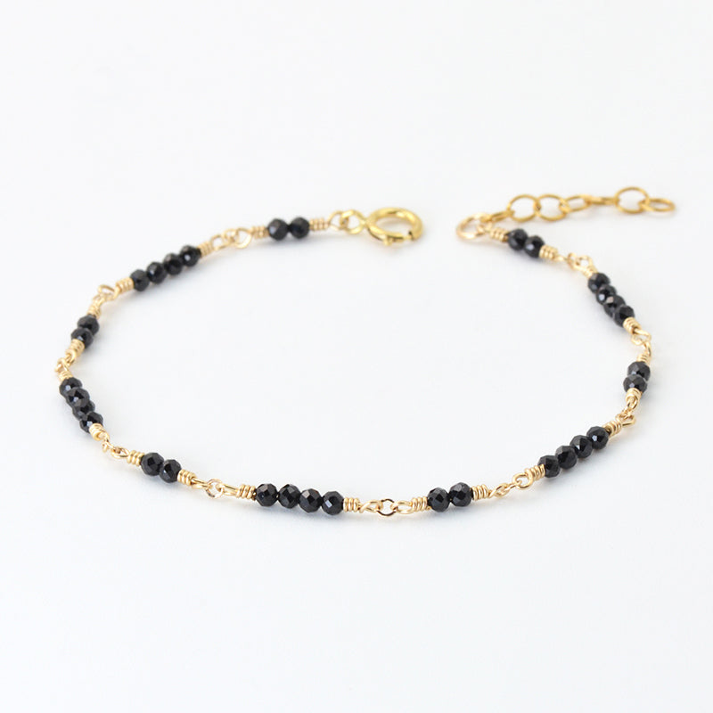 Women 14K Gold Black Spinel Beaded Bracelets