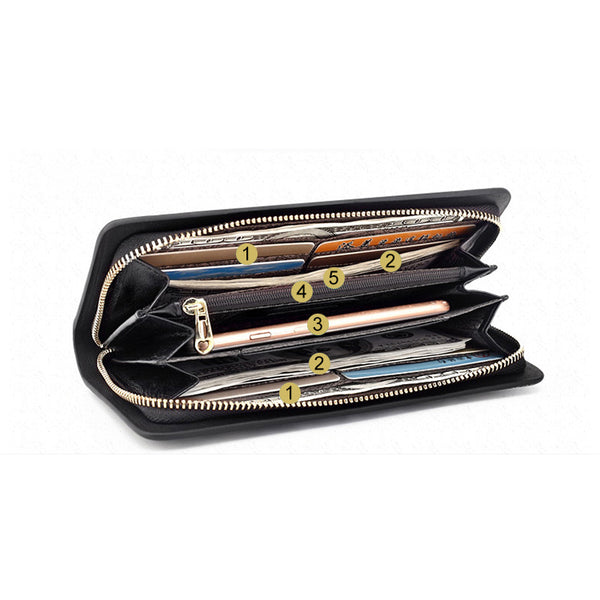Women Embossed leather Zip Wallets Clutch Bags Purses for Women Accessories