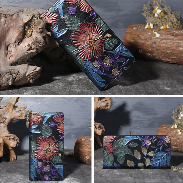 Women Embossed leather Zip Wallets Clutch Bags Purses for Women Designer