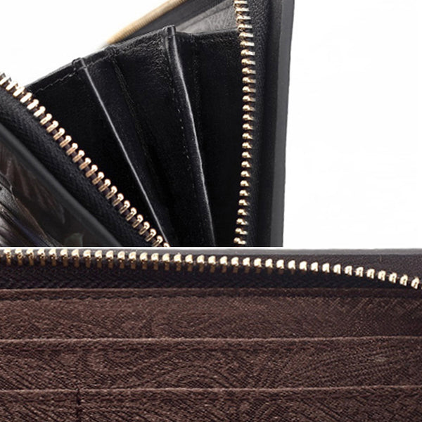Women Embossed leather Zip Wallets Clutch Bags Purses for Women Genuine Leather