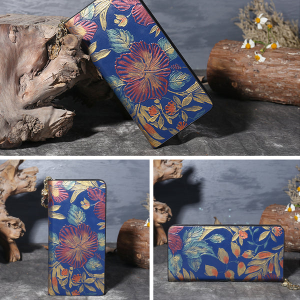 Women Embossed leather Zip Wallets Clutch Bags Purses for Women cowhide