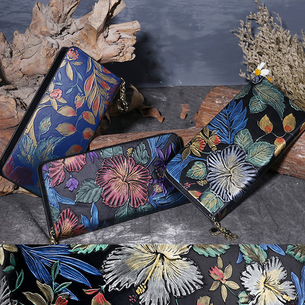 Women Embossed leather Zip Wallets Clutch Bags Purses for Women gift idea