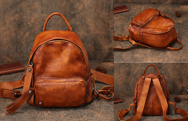 Women Leather Small Backpack Purse Cute Backpacks for Women Brown