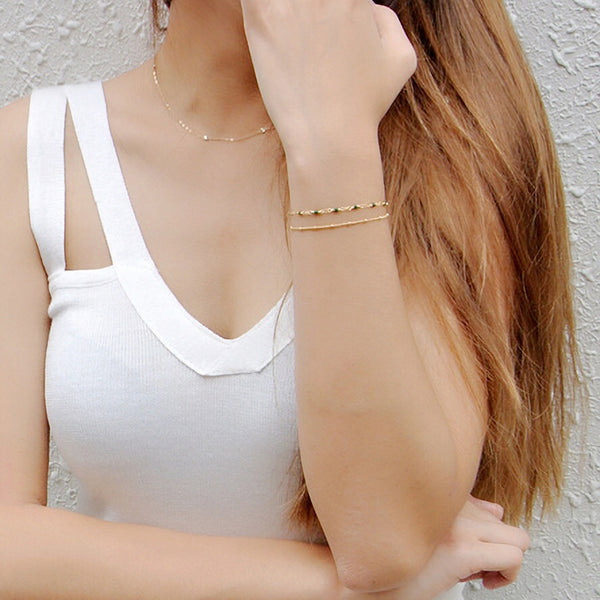 Women's 14K Gold Charm Bracelet Jade Beaded Bracelets for Women adorable