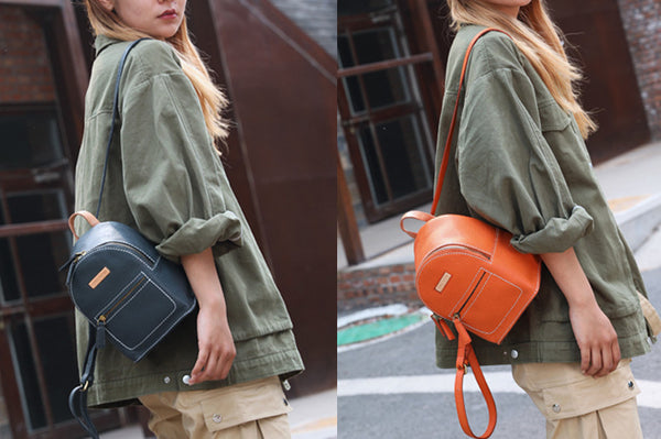 Women's Blue Leather Mini Backpack Bag Purse Trendy Backpacks for Womens gift