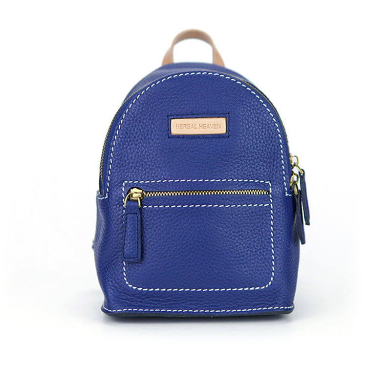 Women's Blue Leather Mini Backpack Bag