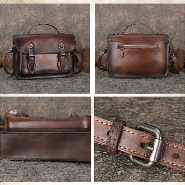 Women's Brown Leather Crossbody Satchel Purse Handbags Leather Messenger Bag for Women Handmade
