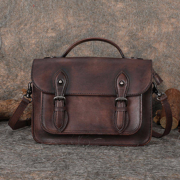 Women's Brown Leather Crossbody Satchel Purse Handbags Leather Messenger Bag for Women funky