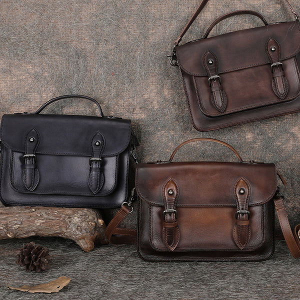 Women's Brown Leather Crossbody Satchel Purse Handbags