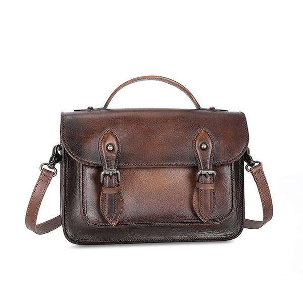 Women's Brown Leather Crossbody Satchel Purse