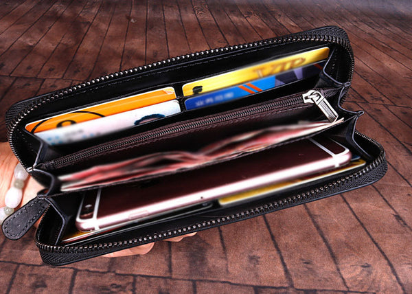 Women's Brushed Off Leather Billfold Wallet Zip Around Wallet With Orchid And Butterfly Pattern For Women Inside