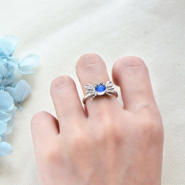 Women's Gold Plated Sterling Silver Genuine Blue Moonstone Ring Crab Shaped  June Birthday Jewelry for Women Best