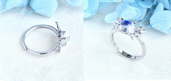 Women's Gold Plated Sterling Silver Genuine Blue Moonstone Ring Crab Shaped  June Birthday Jewelry for Women Designer