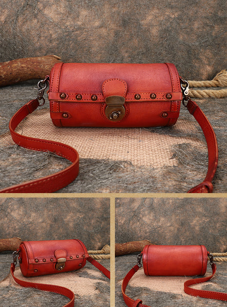 Women's Cylindric Bag Genuine Leather Shoulder Bags