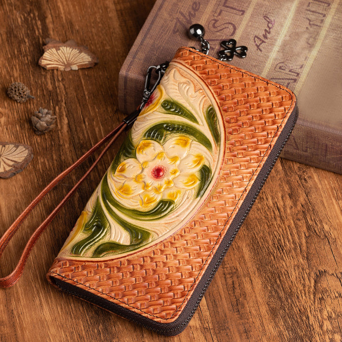 Women's Designer Embossed Leather Wallets On Sale Zip Around Wallet With Card Holders For Women Accessories