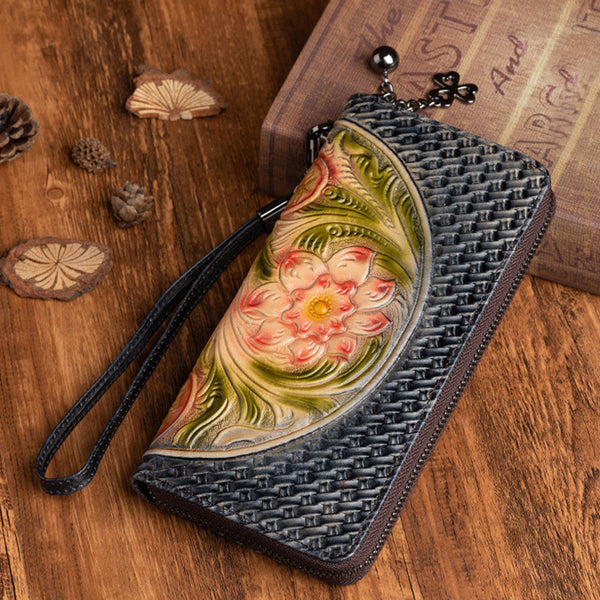 Women's Designer Embossed Leather Wallets On Sale Zip Around Wallet With Card Holders For Women Beautiful