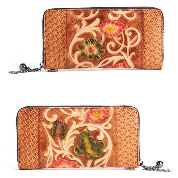 Women's Designer Embossed Leather Wallets on Sale Billfold For Women Brown