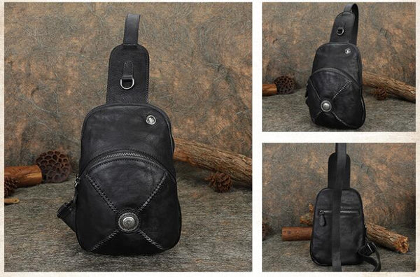 Women's Designer Leather Sling Bag Purse Chest Pack Bag For Women Black