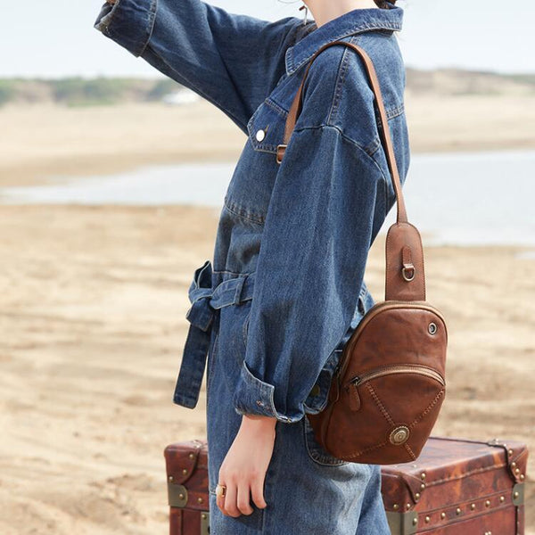 Women's Designer Leather Sling Bag Purse Chest Pack Bag For Women Cool