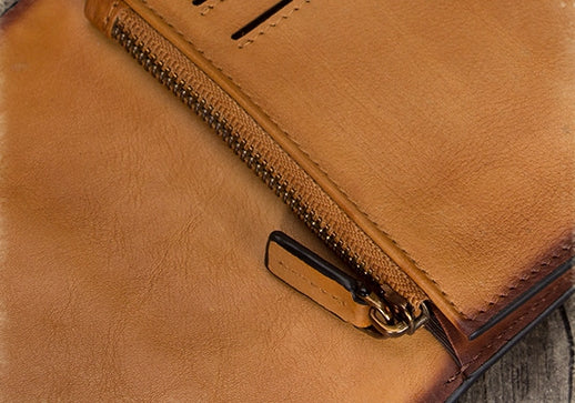 Women's Genuine Leather Trifold Wallet with Coin Pocket and Card Holder Cute