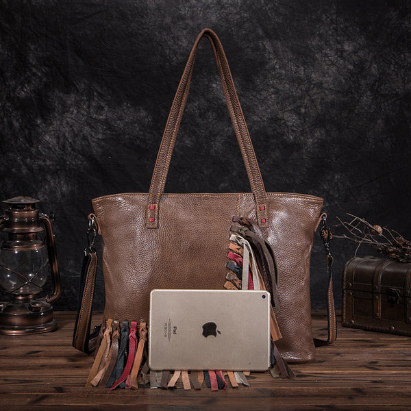 Women's Hobo Leather Fringe Handbags Purse Tote Bag With Zipper for Women Accessories