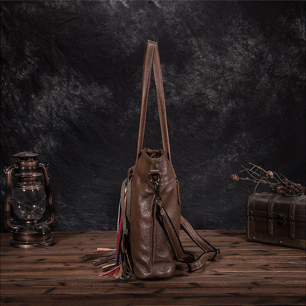 Women's Hobo Leather Fringe Handbags Purse Tote Bag With Zipper for Women Cowhide