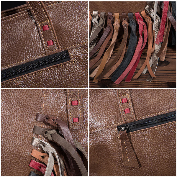 Women's Hobo Leather Fringe Handbags Purse Tote Bag With Zipper for Women Details