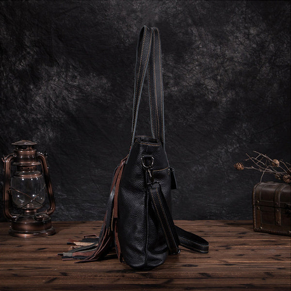 Women's Hobo Leather Fringe Handbags Purse Tote Bag With Zipper for Women Funky