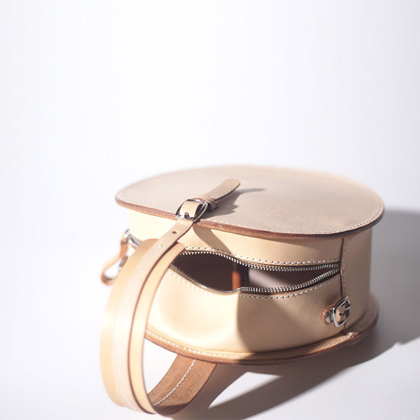 Women's Leather Circle Crossbody Bag Round Purse for Women Boutique