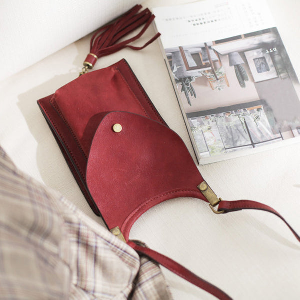 Women's Leather Crossbody Phone Bag Mini Satchel Purse