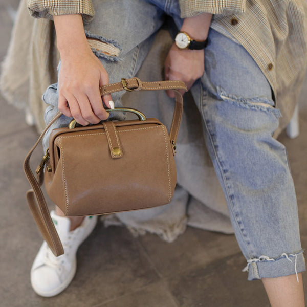 Women's Leather Doctor Bag Purse Crossbody Handbags Side Bag for Womens small