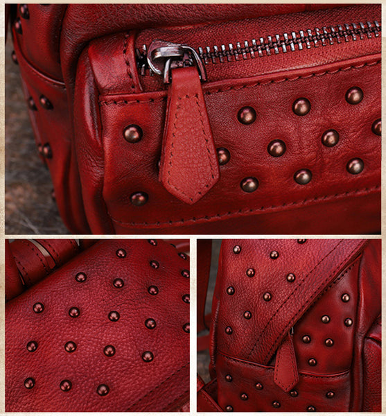 Women's Mini Leather Backpack Purse With Rivets Leather Rucksack For Women Quality
