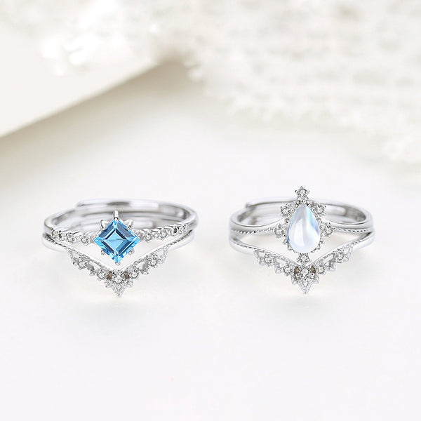 Women's Moonstone Stacking Ring Blue Topaz Ring Sterling Silver Engagement Ring For Women Accessories