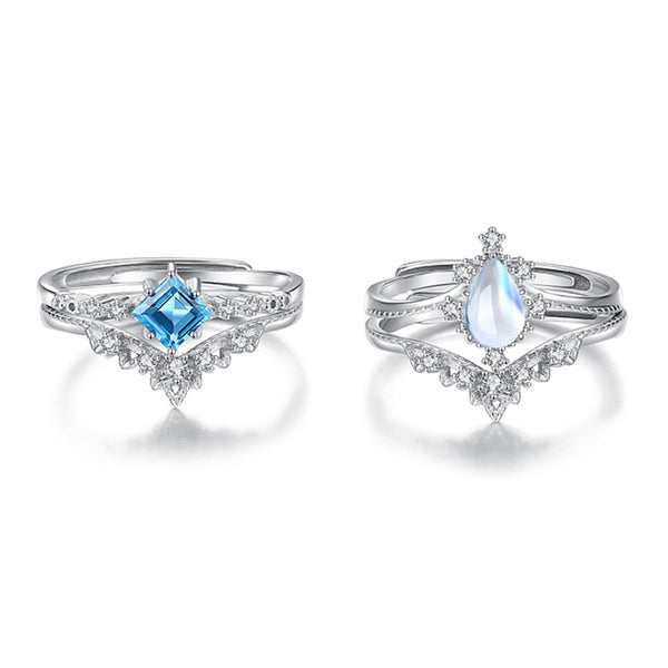 Women's Moonstone Stacking Ring Blue Topaz Ring Sterling Silver Engagement Ring For Women Aesthetic