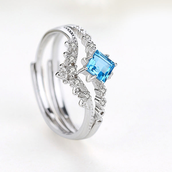 Women's Moonstone Stacking Ring Blue Topaz Ring Sterling Silver Engagement Ring For Women Boutique