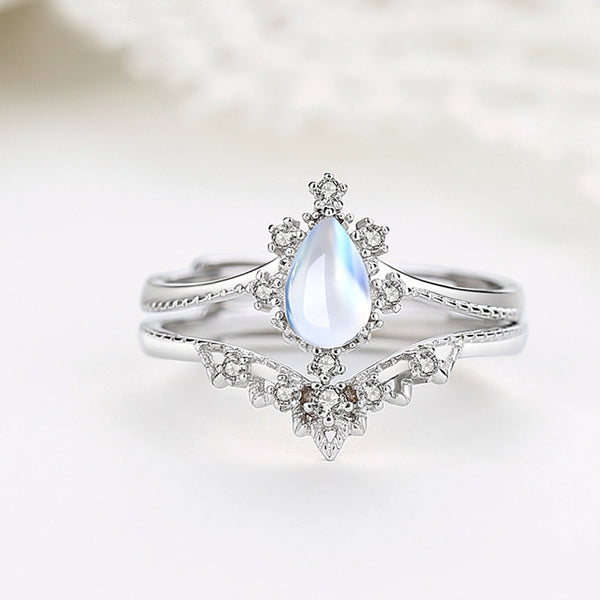 Women's Moonstone Stacking Ring Blue Topaz Ring Sterling Silver Engagement Ring For Women Chic