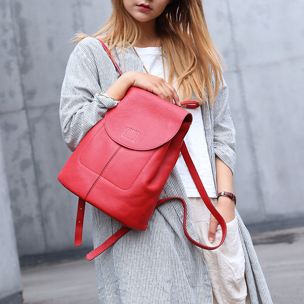 Women's Red Leather Backpack Bag Purse Small Stylish Backpack Handbag