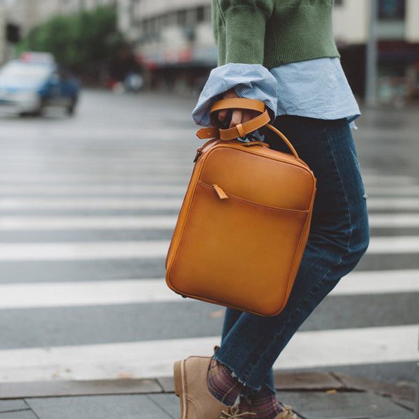 Women's Small Brown Leather Backpack Handbag Purse Shoulder Bag For Women Brown