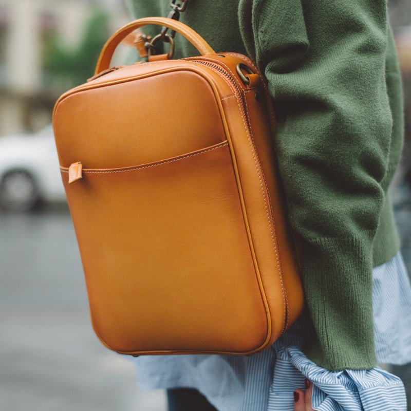 Women's Small Brown Leather Backpack Handbag Purse