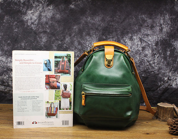 Women's Small Green Leather Backpack Purse Doctor Bag Handbags for Women Genuine Leather