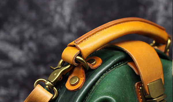 Women's Small Green Leather Backpack Purse Doctor Bag Handbags for Women Inside