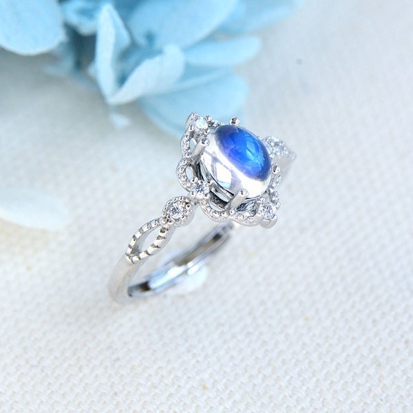 Women's Sterling Silver Blue Moonstone Wedding Ring Engagement Rings For Women